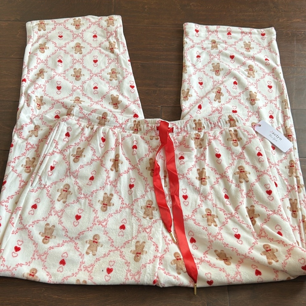 Jaclyn Smith Womens Christmas Pajama Pants Gingerbread Hearts Plush - Picture 2 of 3